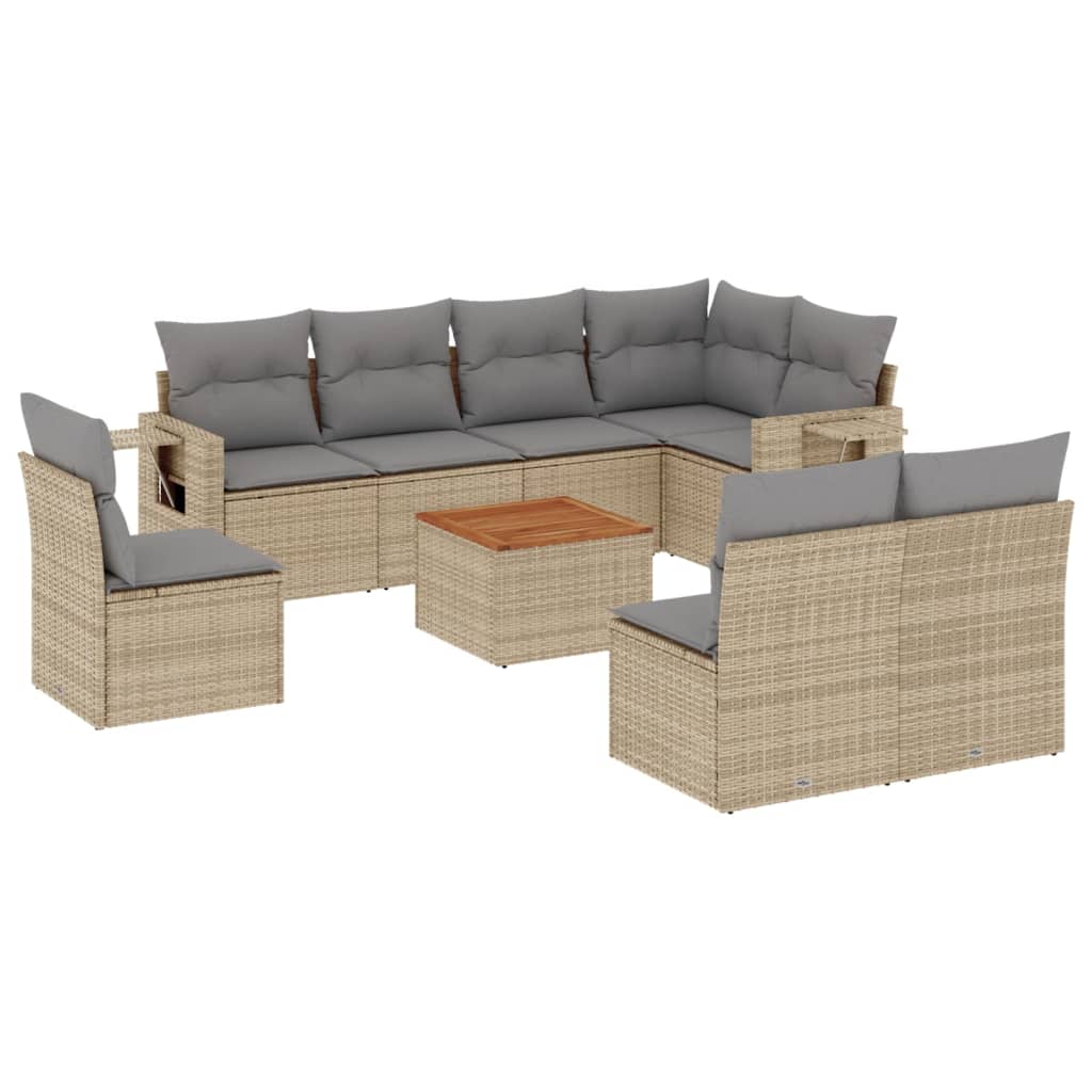 vidaXL 9-delige Loungeset met kussens poly rattan gemengd beige