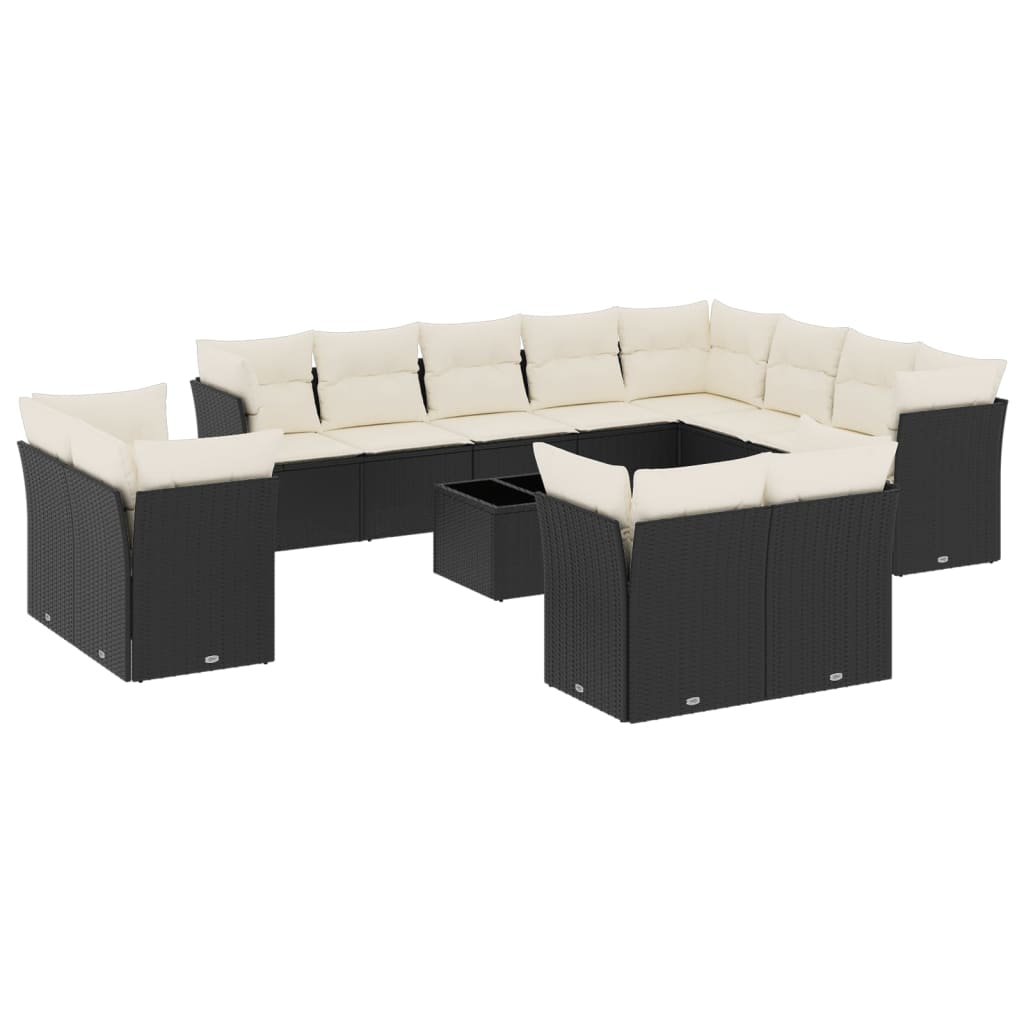 vidaXL 13-delige Loungeset met kussens poly rattan zwart