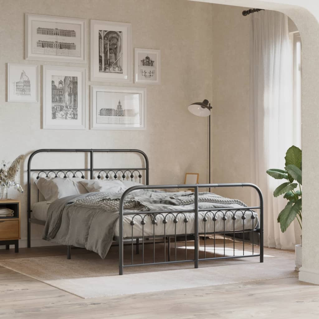 vidaXL Bedframe met hoofd- en voeteneinde metaal zwart 140x190 cm