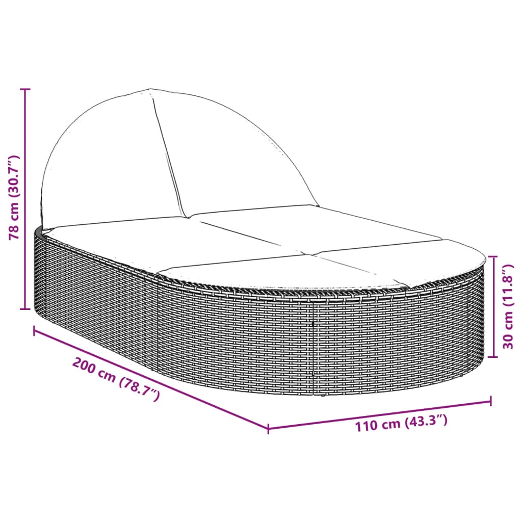 vidaXL Ligbed 2-persoons met kussens poly rattan beige