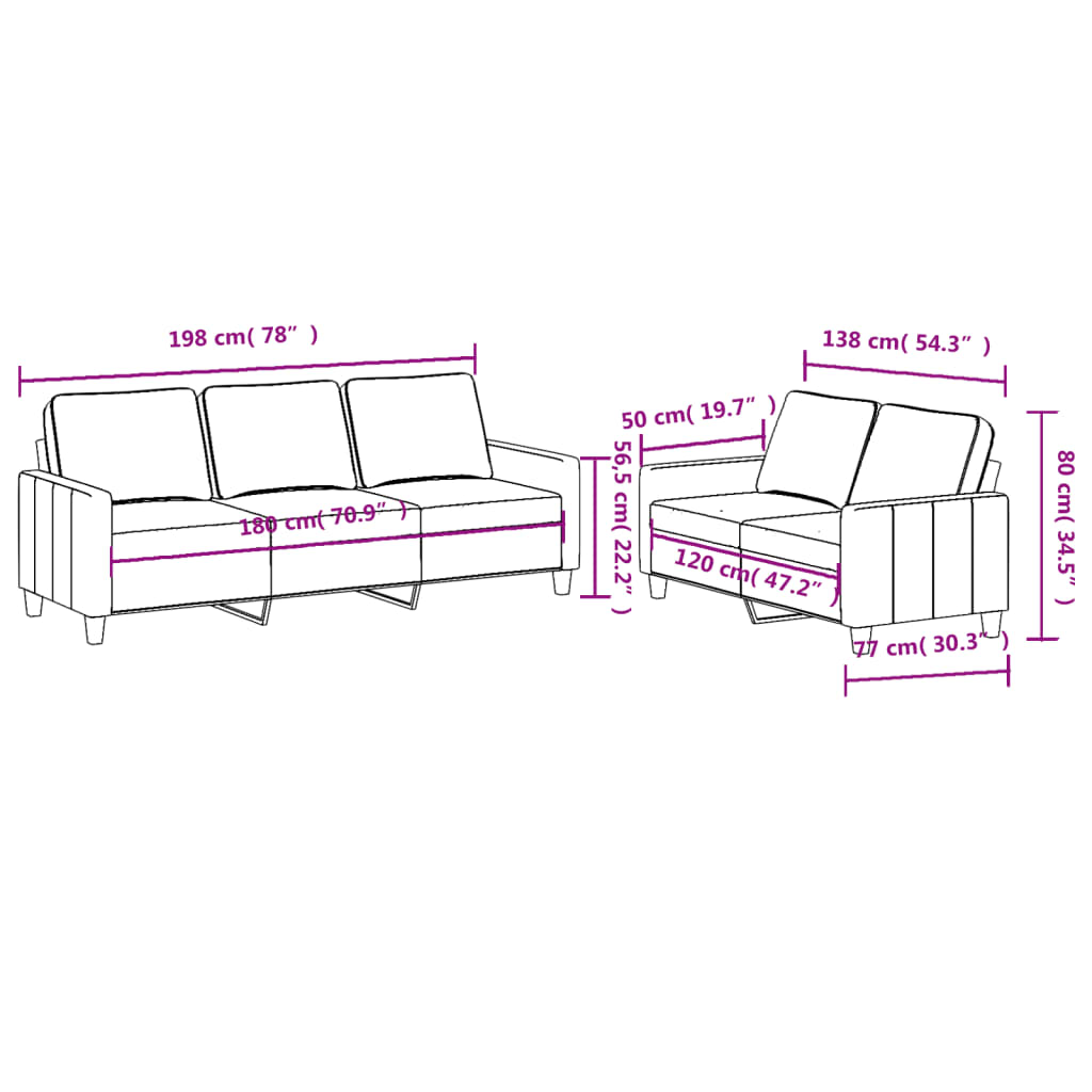 vidaXL 2-delige Loungeset met kussens stof taupe