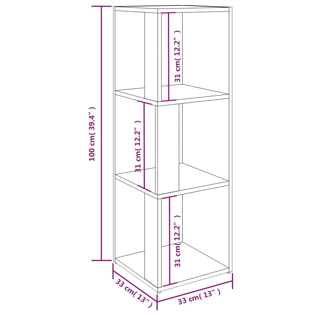 vidaXL Hoekkast 33x33x100 cm bewerkt hout betongrijs