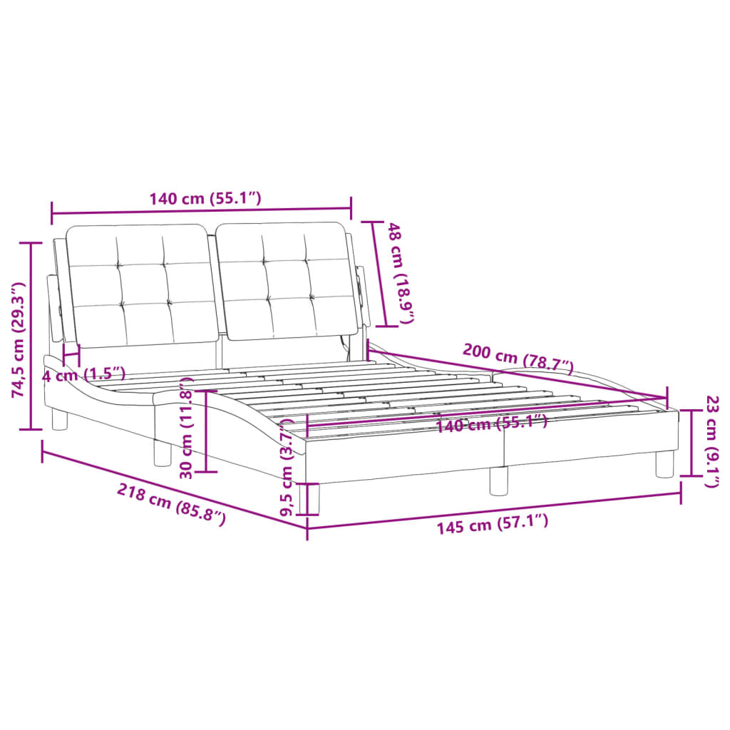 vidaXL Bedframe met LED-verlichting kunstleer bruin 140x200 cm