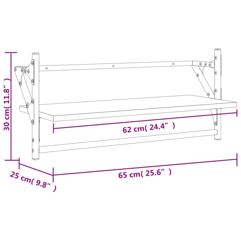 vidaXL Wandschappen met stangen 2 st 65x25x30 cm gerookt eikenkleurig