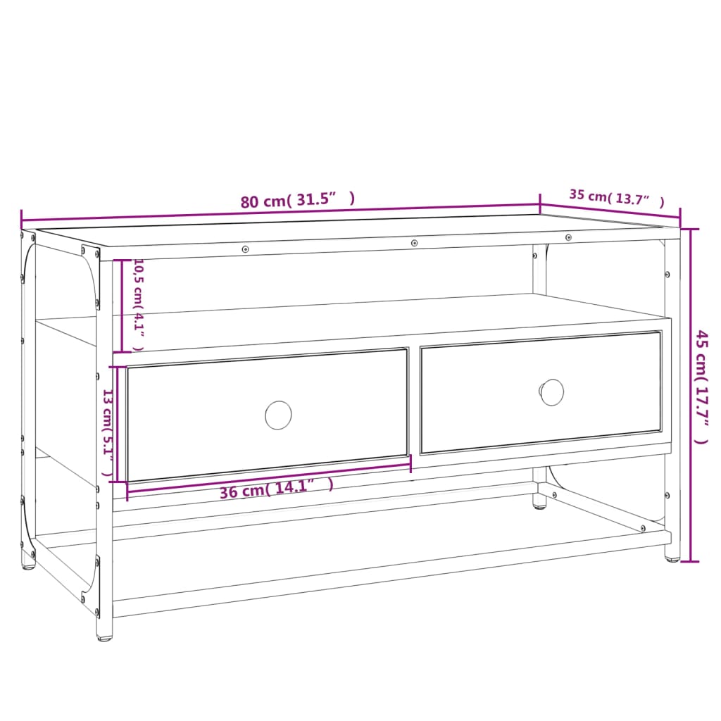 vidaXL Tv-meubel 80x35x45 cm bewerkt hout bruin eikenkleur