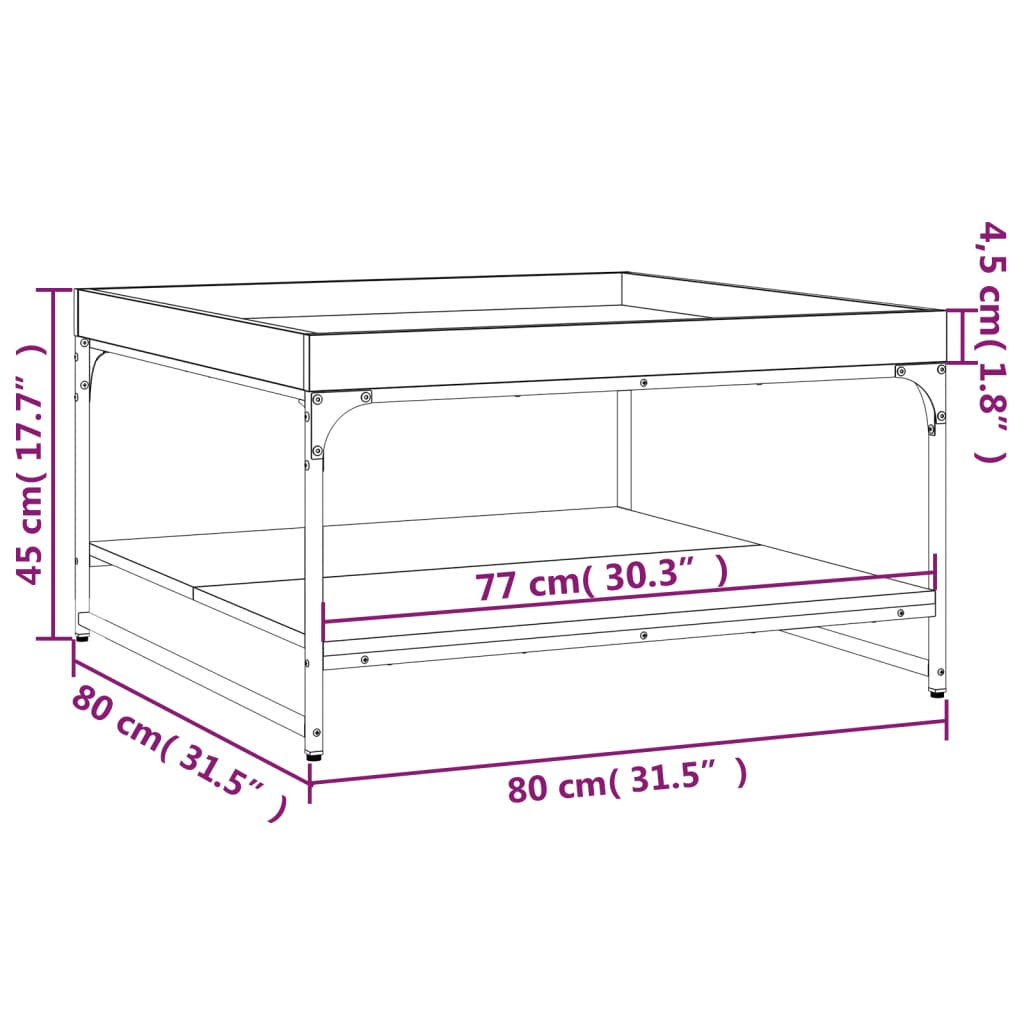 vidaXL Salontafel 80x80x45 cm bewerkt hout en ijzer gerookt eikenkleur