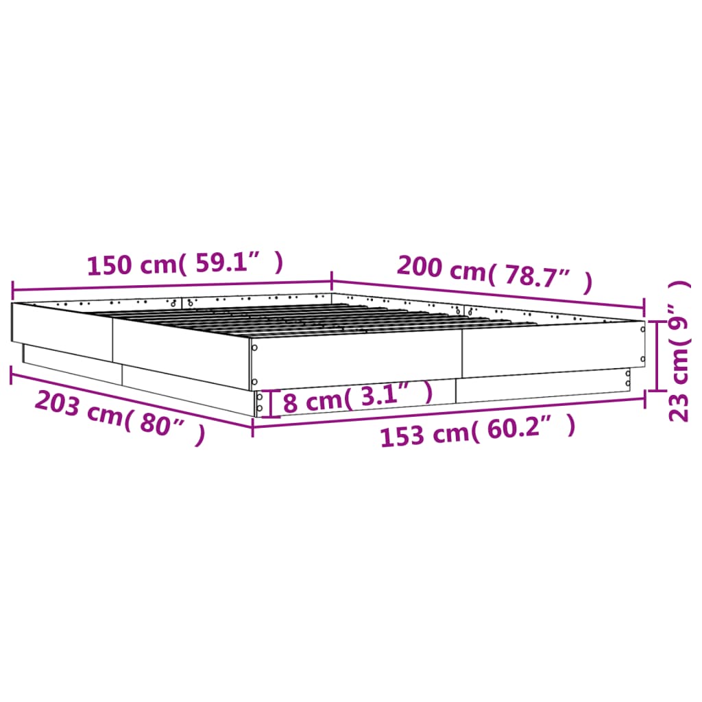 vidaXL Bedframe met LED-verlichting sonoma eikenkleurig 150x200 cm