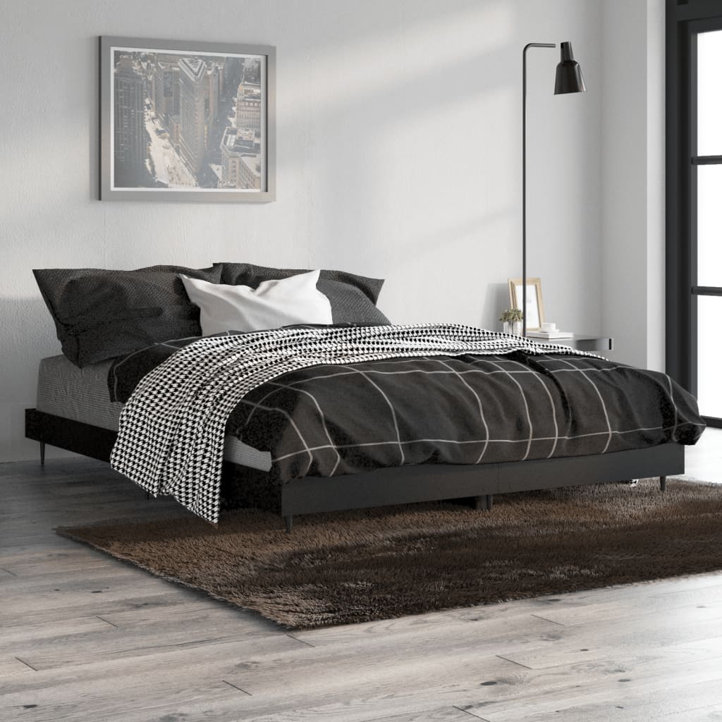 vidaXL Bedframe bewerkt hout zwart 135x190 cm