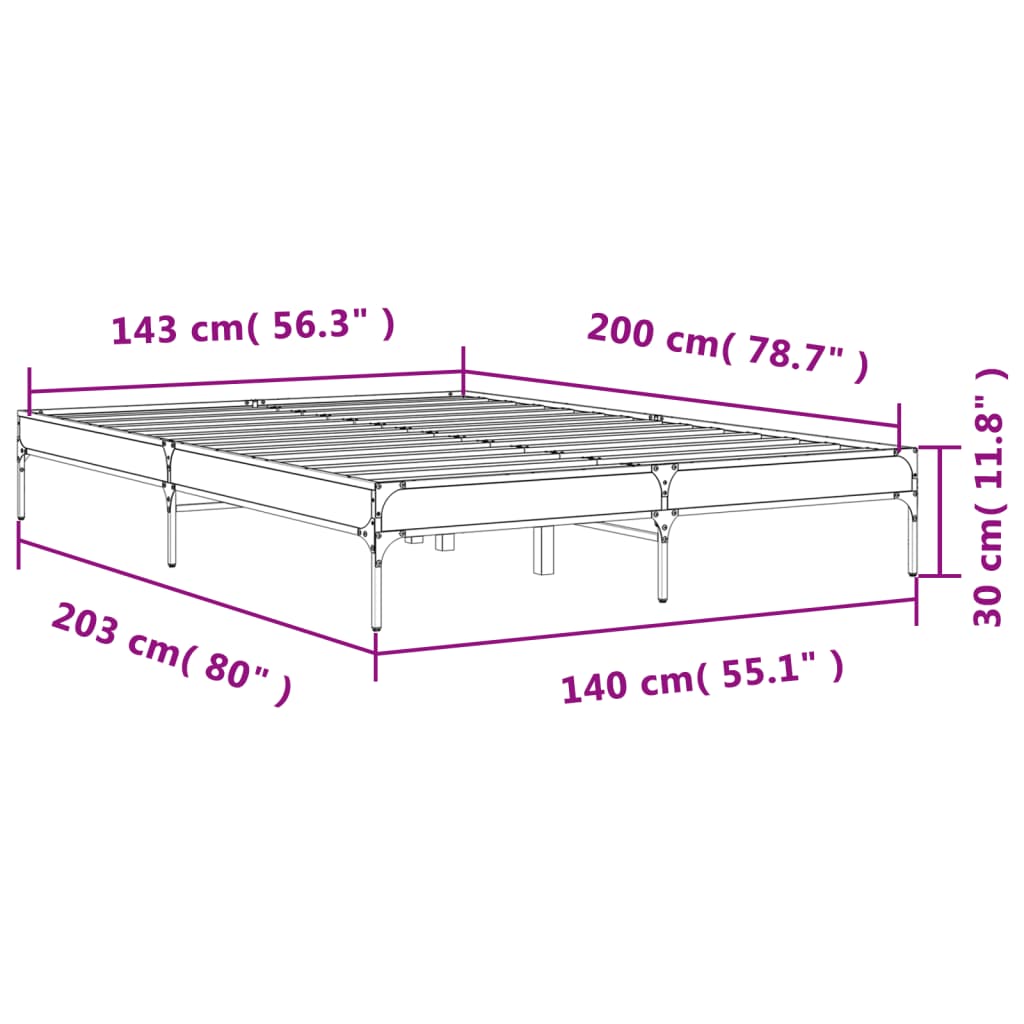 vidaXL Bedframe bewerkt hout metaal zwart 140x200 cm