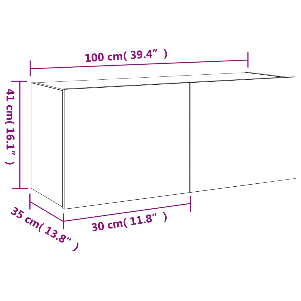 vidaXL Tv-wandmeubel met LED-verlichting 100x35x41 cm bruineikenkleur