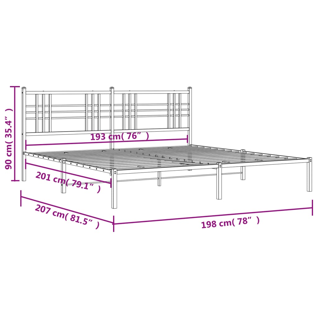 vidaXL Bedframe met hoofdbord metaal wit 193x203 cm