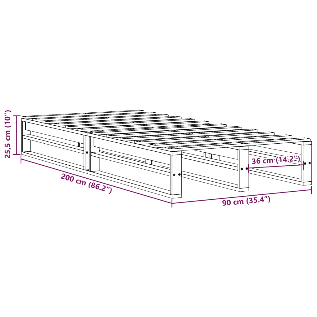 vidaXL Bedframe zonder matras massief grenenhout wit 90x200 cm