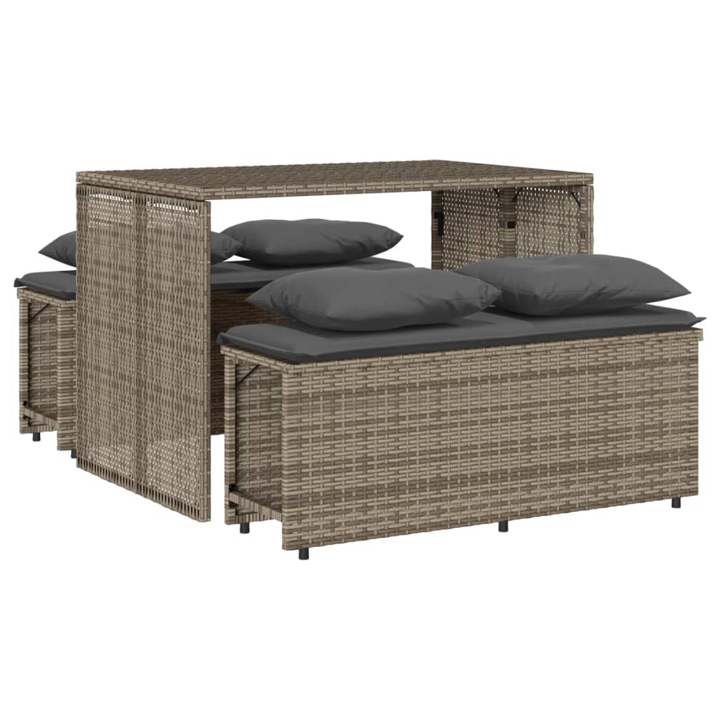 vidaXL 3-delige Tuinset met kussens poly rattan grijs