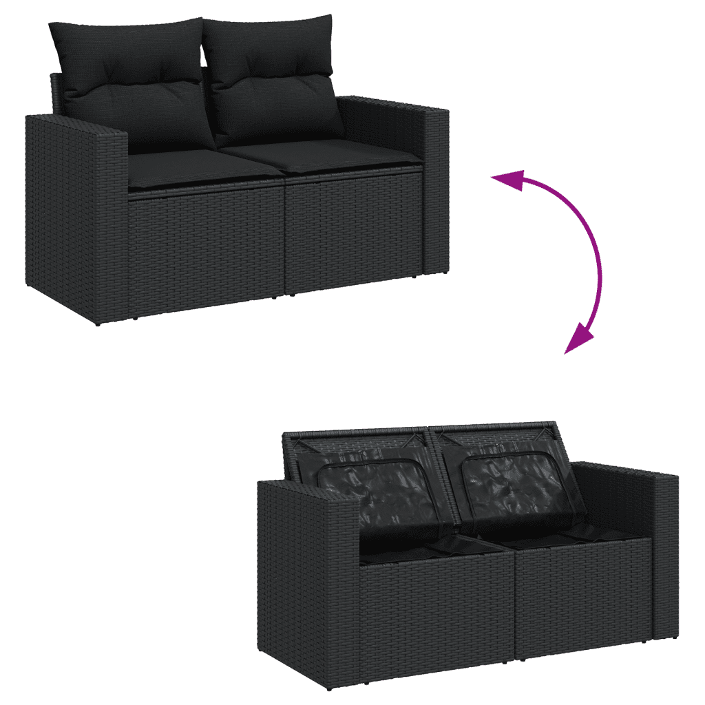 vidaXL 5-delige Loungeset met kussens poly rattan zwart