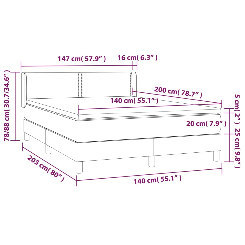 vidaXL Boxspring met matras stof donkergrijs 140x200 cm