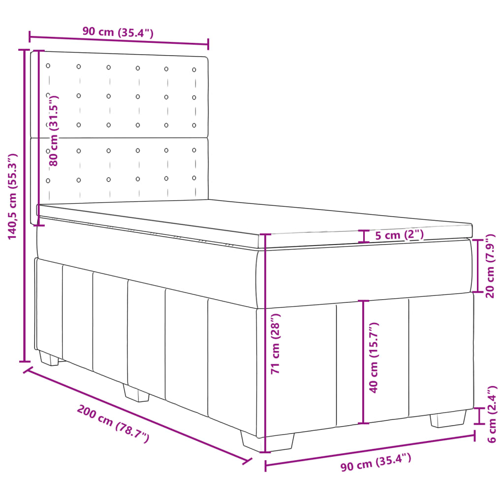 vidaXL Boxspring met matras stof lichtgrijs 90x200 cm