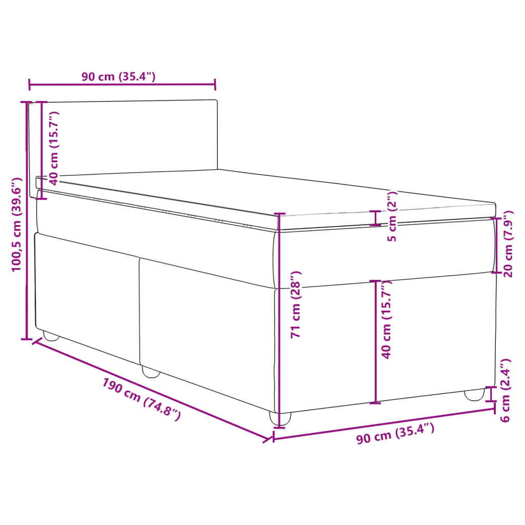 vidaXL Boxspring met matras stof donkergrijs Single