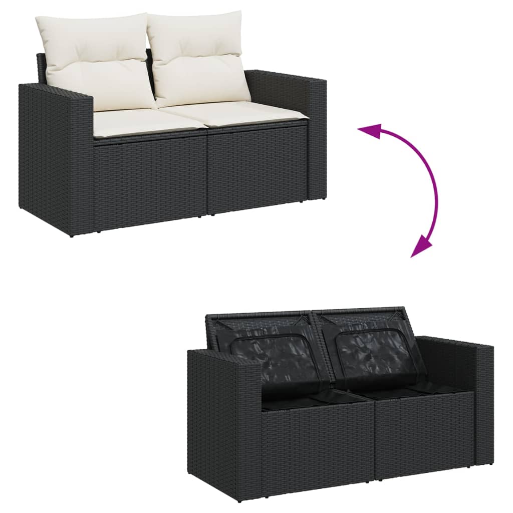 vidaXL 14-delige Loungeset met kussens poly rattan zwart