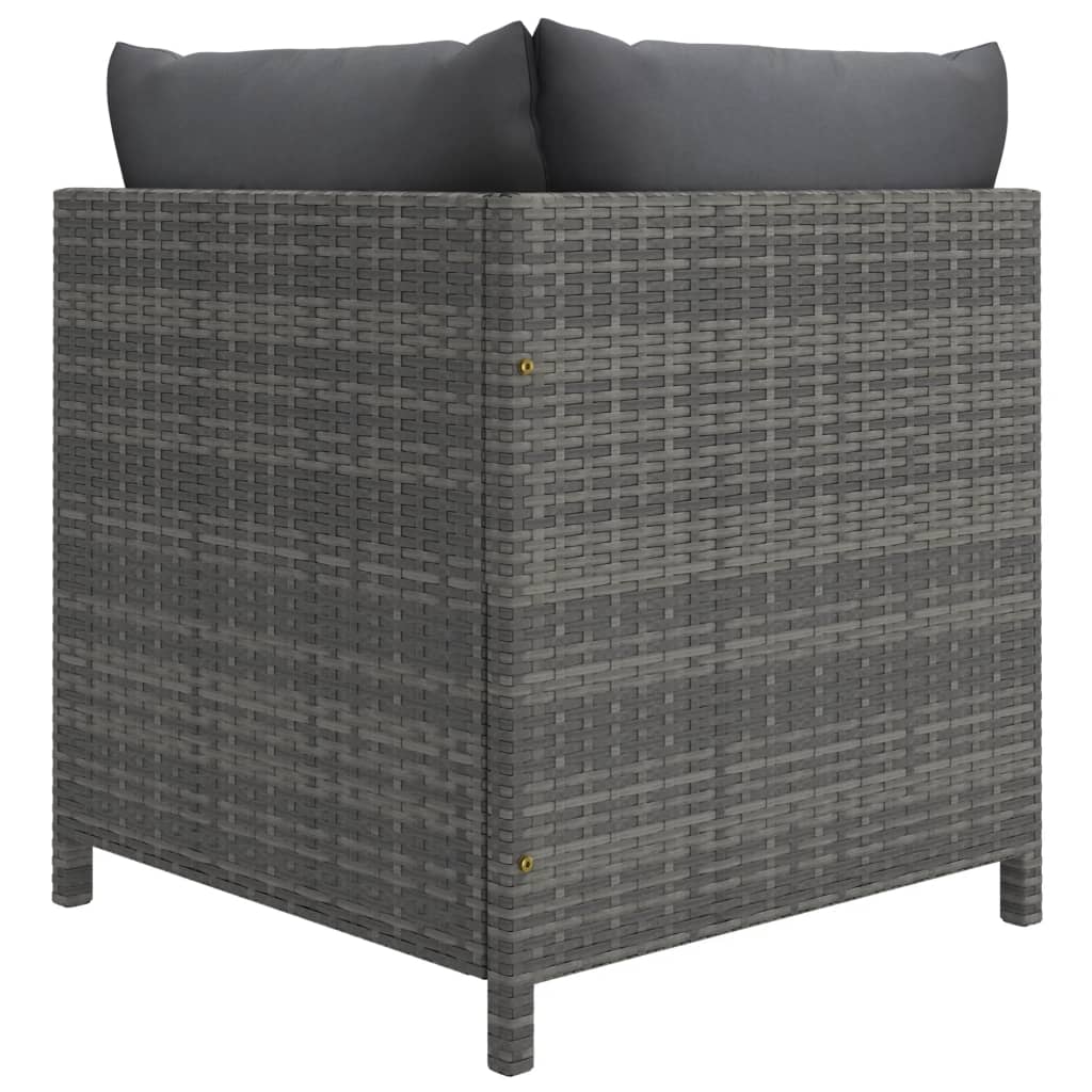 vidaXL 3-delige Loungeset met kussens poly rattan grijs