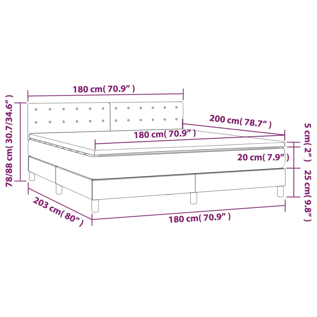 vidaXL Boxspring met matras fluweel lichtgrijs 180x200 cm