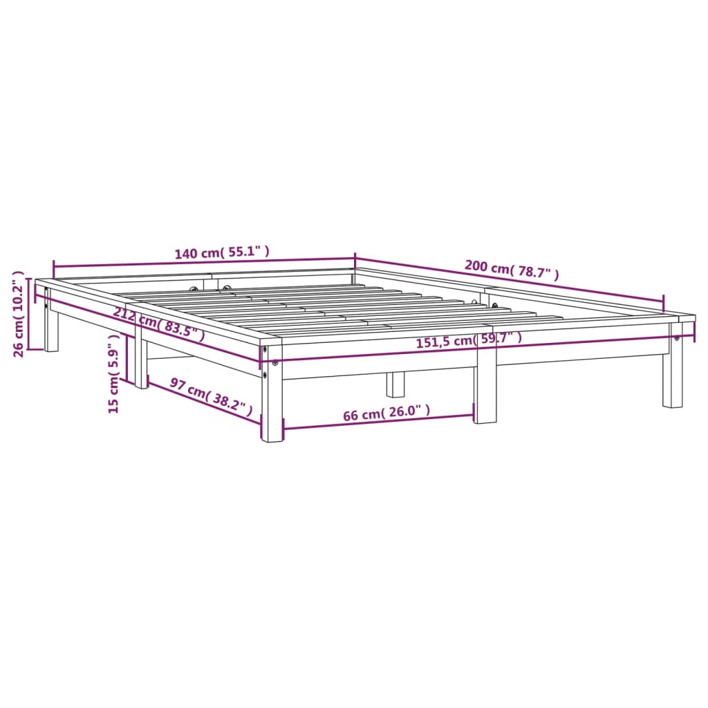 vidaXL Bedframe massief grenenhout honingbruin 140x200 cm