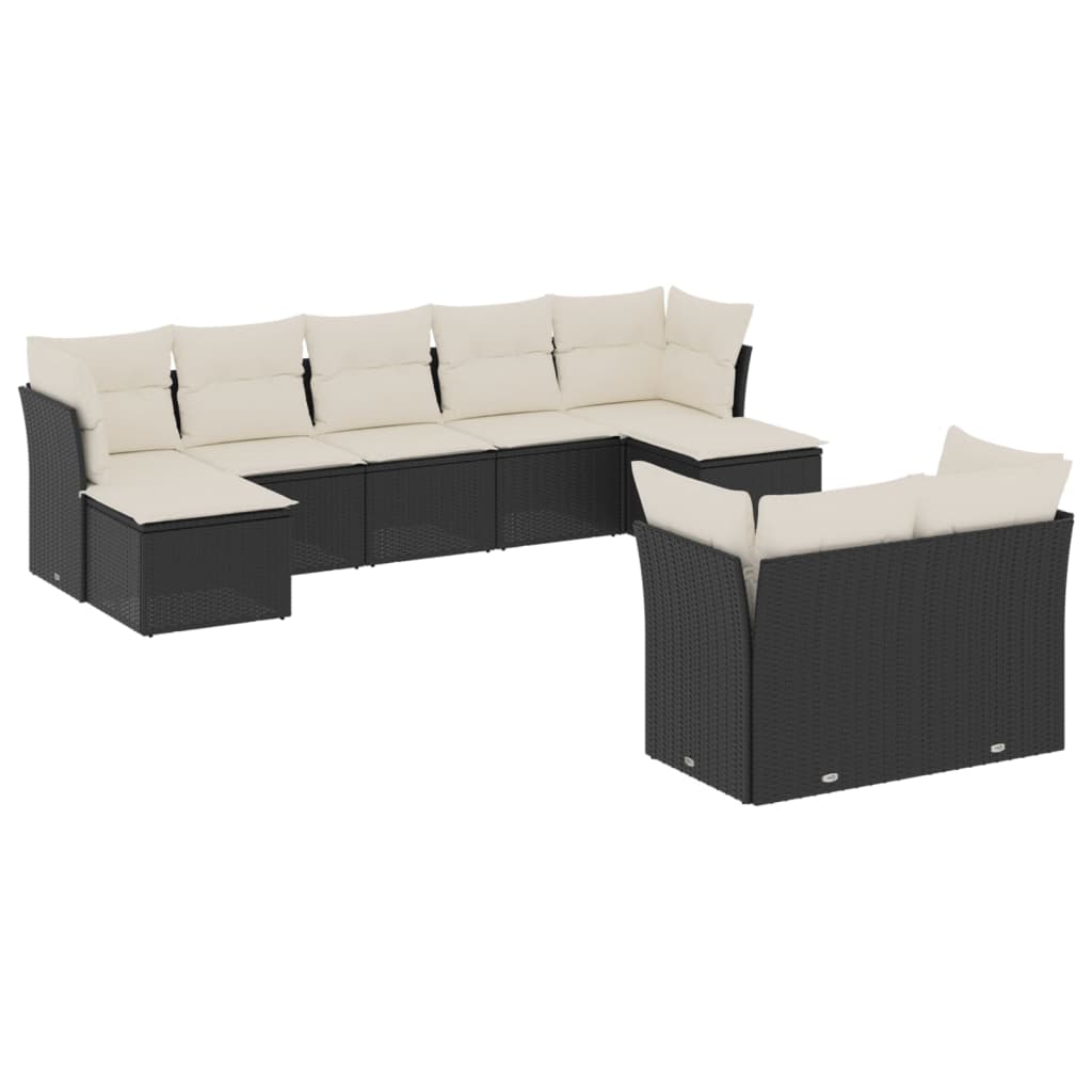 vidaXL 9-delige Loungeset met kussens poly rattan zwart