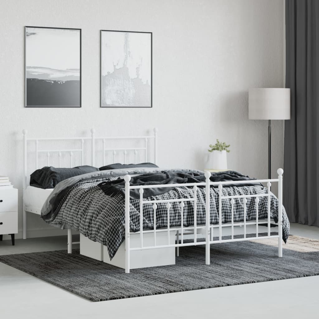 vidaXL Bedframe met hoofd- en voeteneinde metaal wit 150x200 cm