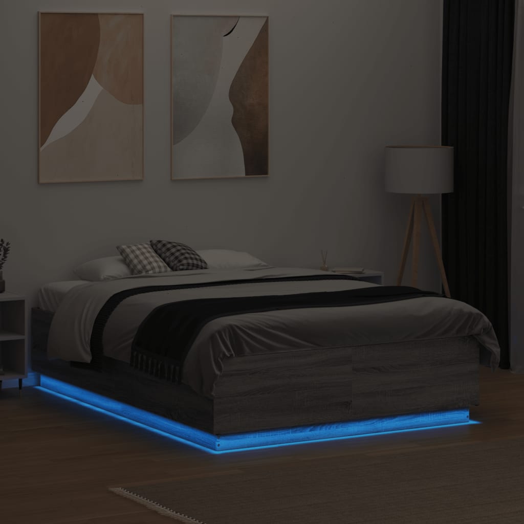 vidaXL Bedframe met LED-verlichting grijs sonoma eiken 135x190 cm