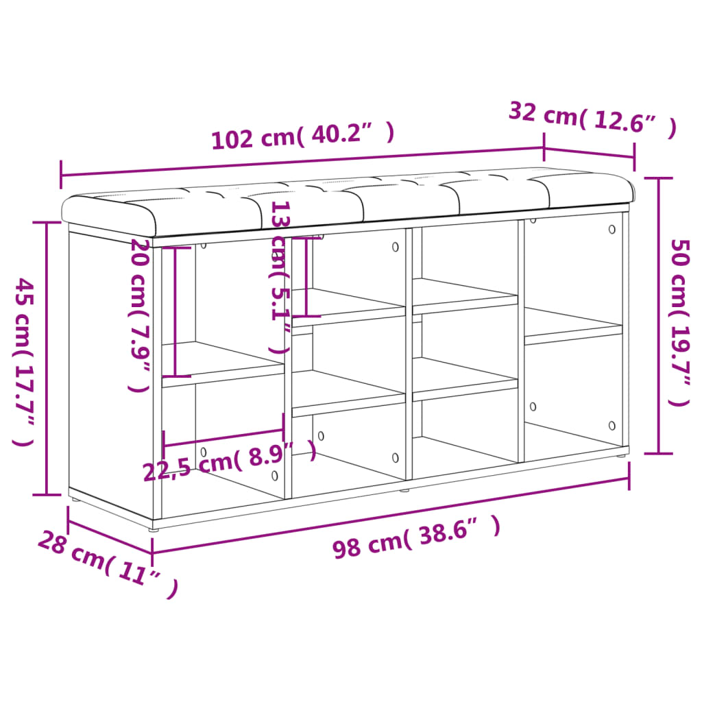 vidaXL Schoenenbank 102x32x50 cm bewerkt hout betongrijs