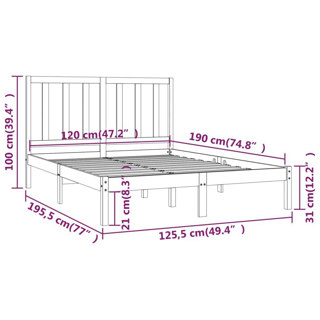 vidaXL Bedframe massief grenenhout wit 120x190 cm