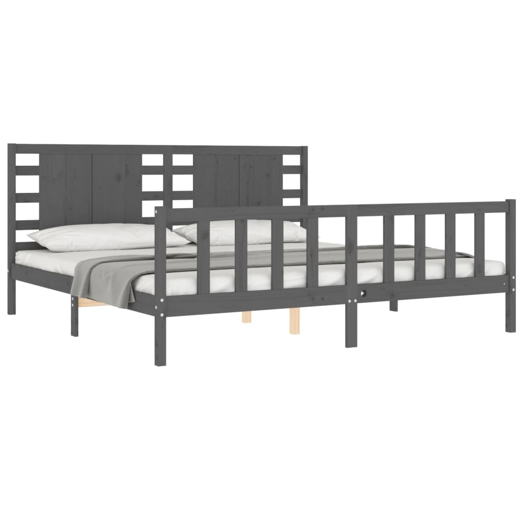 vidaXL Bedframe met hoofdbord massief hout grijs 200x200 cm