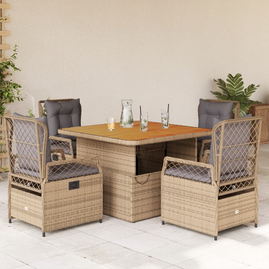 vidaXL 5-delige Tuinset met kussens poly rattan beige