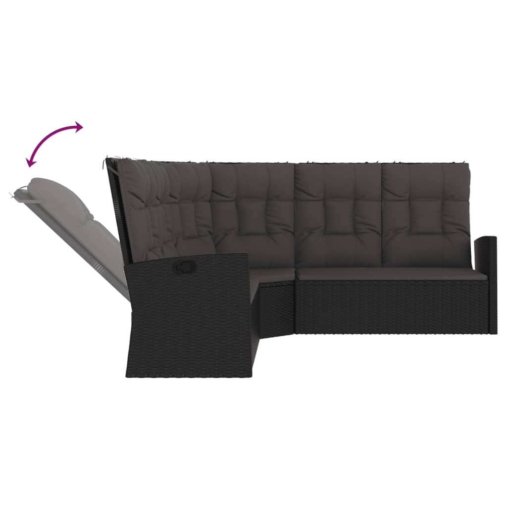 vidaXL 3-delige Loungeset met kussens poly rattan zwart