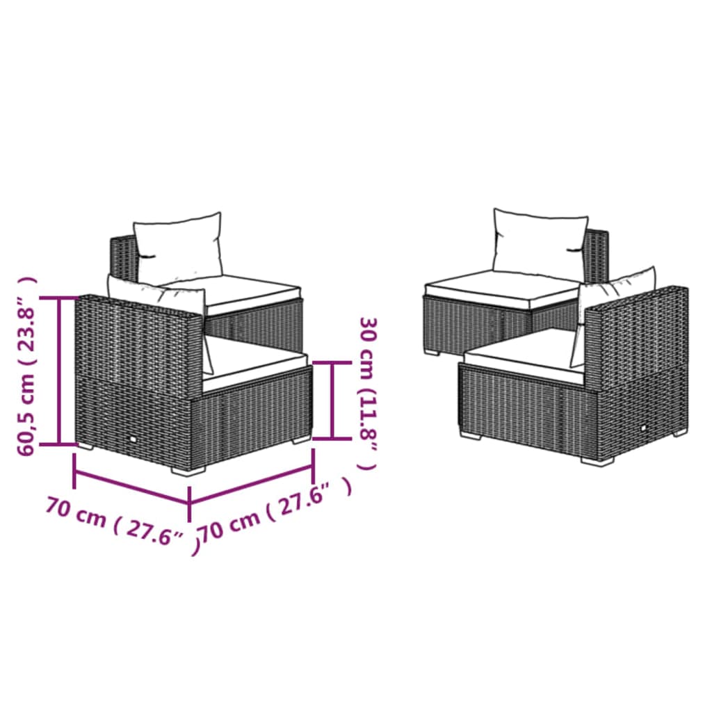 vidaXL 4-delige Loungeset met kussens poly rattan grijs