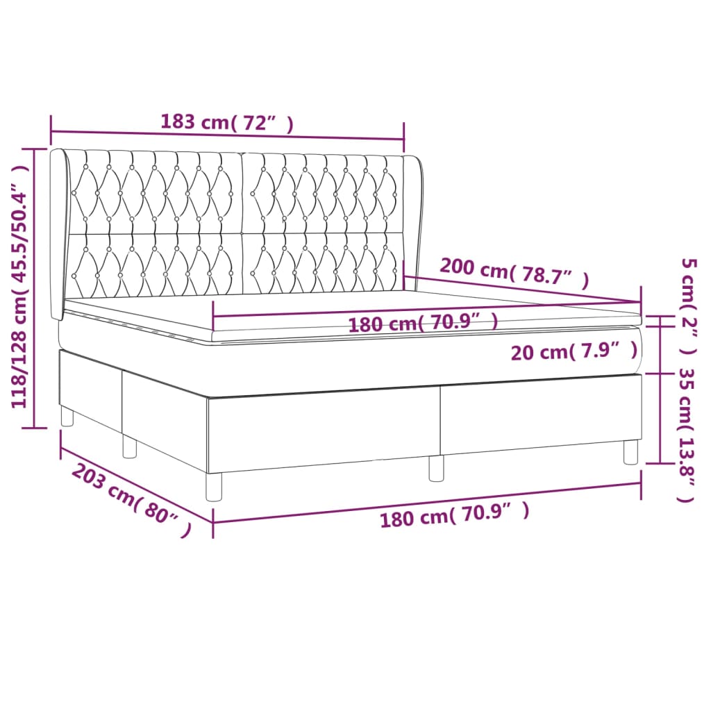 vidaXL Boxspring met matras fluweel lichtgrijs 180x200 cm