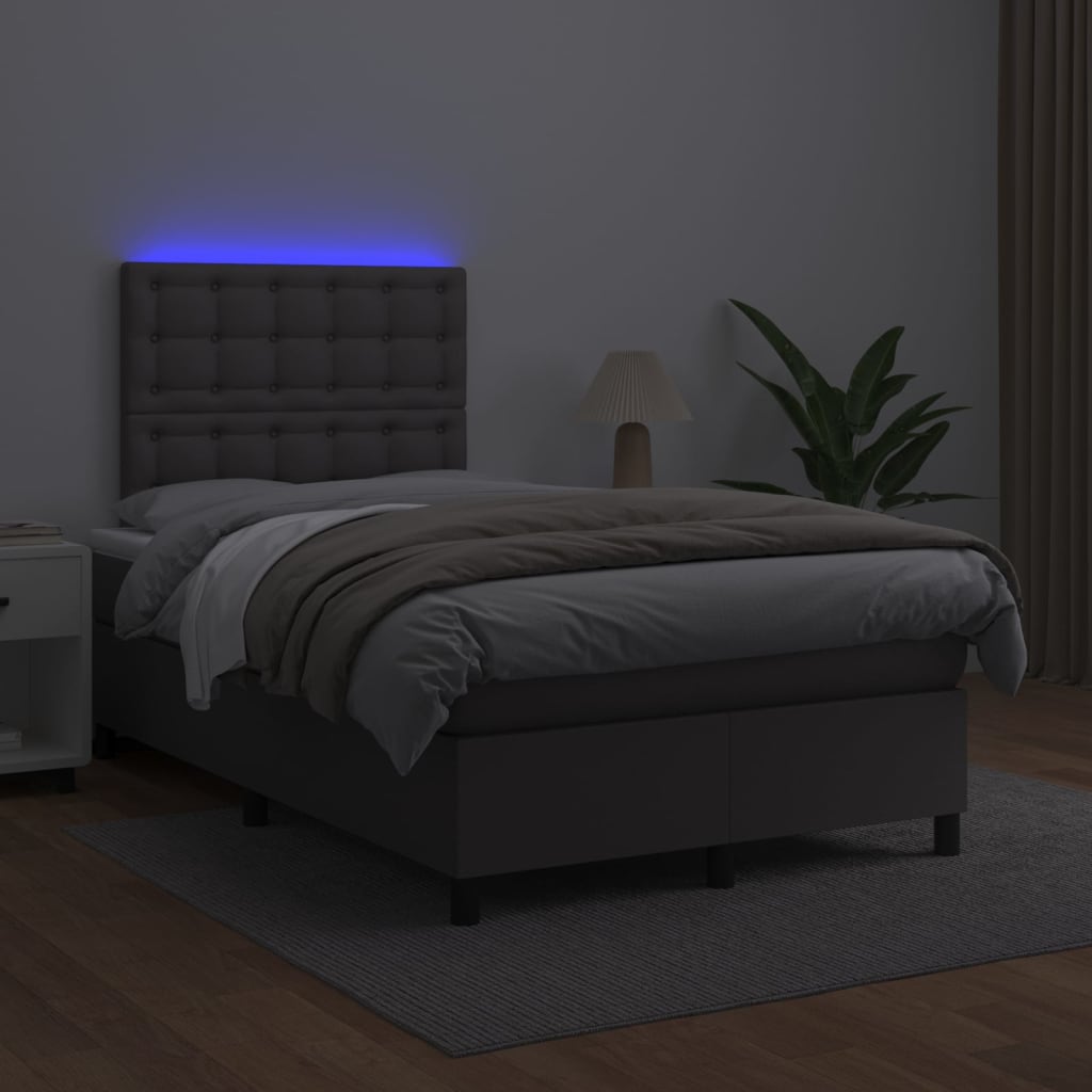 vidaXL Boxspring met matras en LED kunstleer grijs 120x200 cm