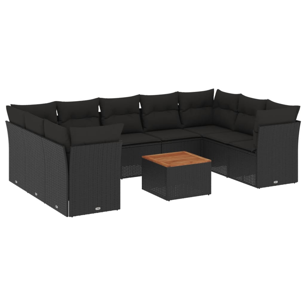 vidaXL 10-delige Loungeset met kussens poly rattan zwart