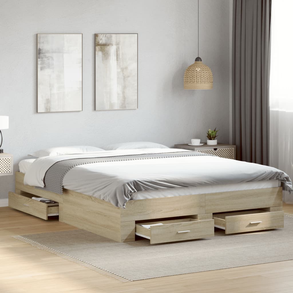 vidaXL Bedframe met lades bewerkt hout sonoma eikenkleurig 140x200 cm