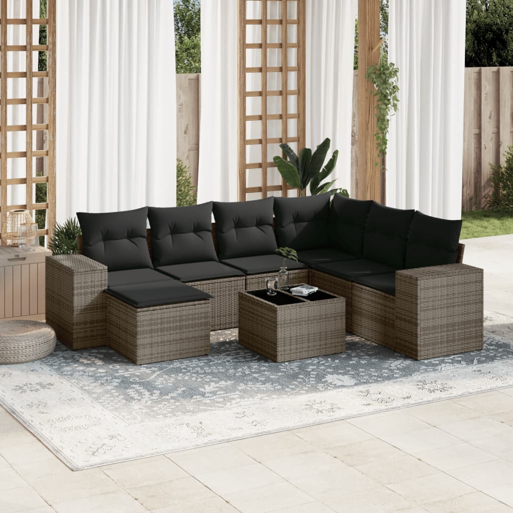 vidaXL 8-delige Loungeset met kussens poly rattan grijs