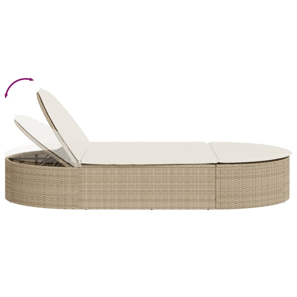 vidaXL Ligbed 2-persoons met kussens poly rattan beige