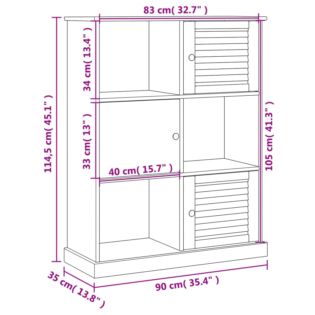 vidaXL Boekenkast VIGO 90x35x114,5 cm massief grenenhout wit