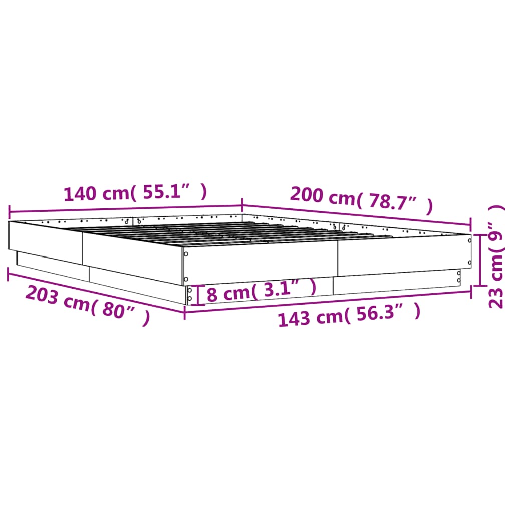 vidaXL Bedframe met LED-verlichting bruin eikenkleurig 140x200 cm