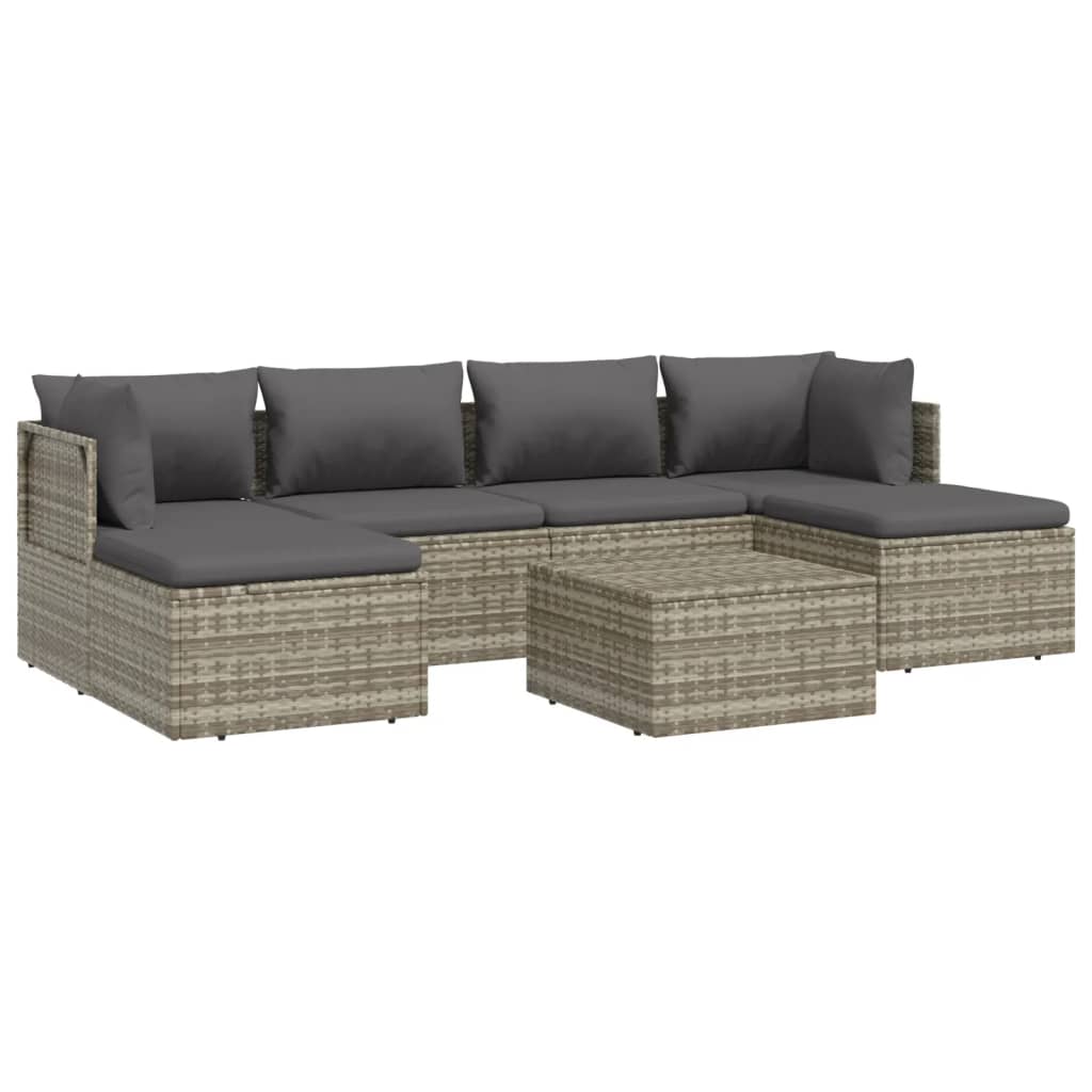 vidaXL 7-delige Loungeset met kussens poly rattan grijs