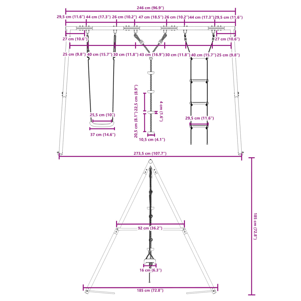 vidaXL Schommelset met schommel, ladder en klimtouw met schijven