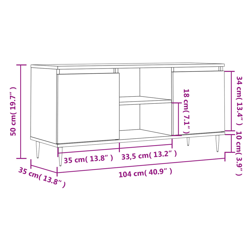 vidaXL Tv-meubel 104x35x50 cm bewerkt hout hoogglans wit