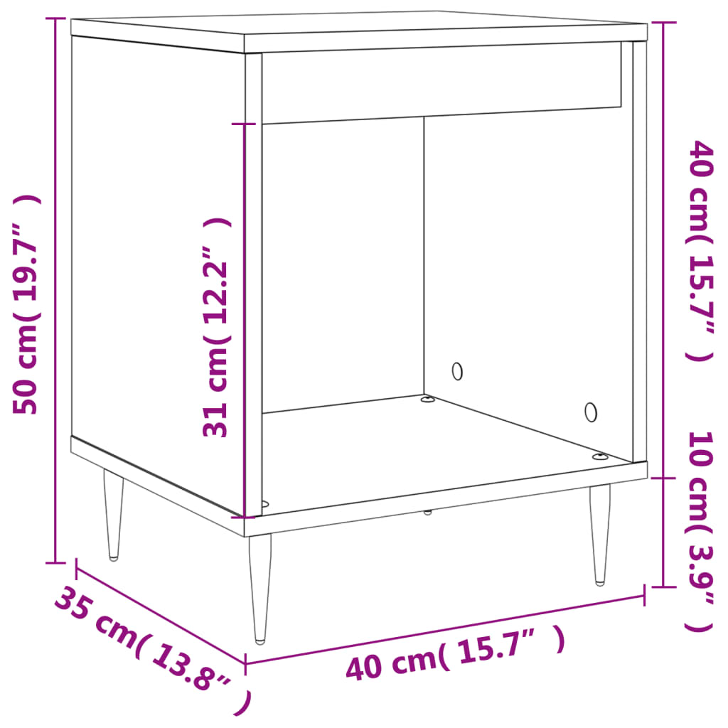 vidaXL Nachtkastjes 2 st 40x35x50 cm bewerkt hout wit