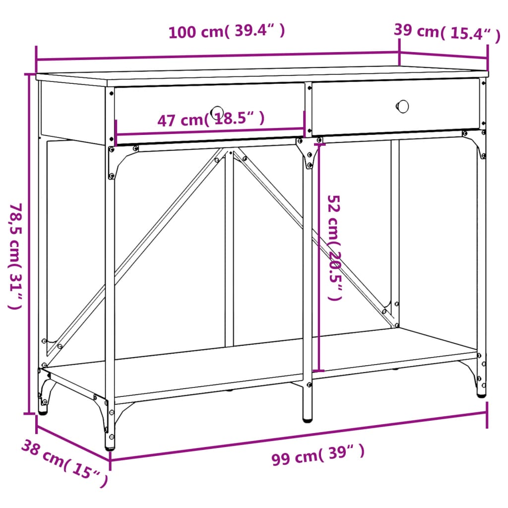 vidaXL Wandtafel 100x39x78,5 cm bewerkt hout gerookt eikenkleurig