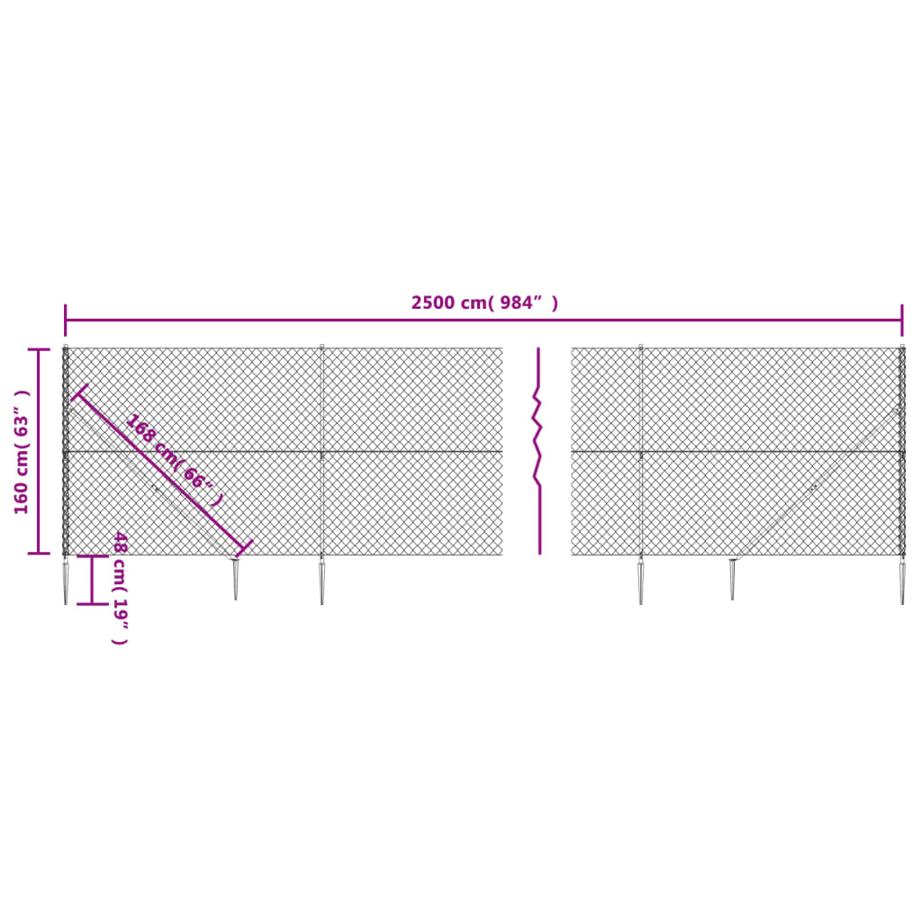 vidaXL Gaashek met grondankers 1,6x25 m zilverkleurig