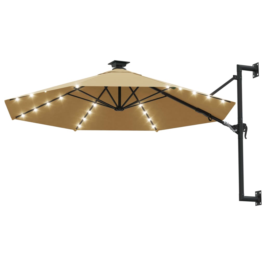 vidaXL Wandparasol met LED's 300 cm taupe