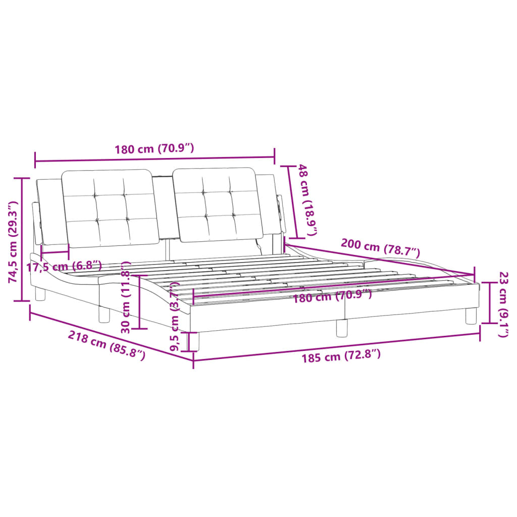 vidaXL Bedframe met LED-verlichting kunstleer zwart en wit 180x200 cm